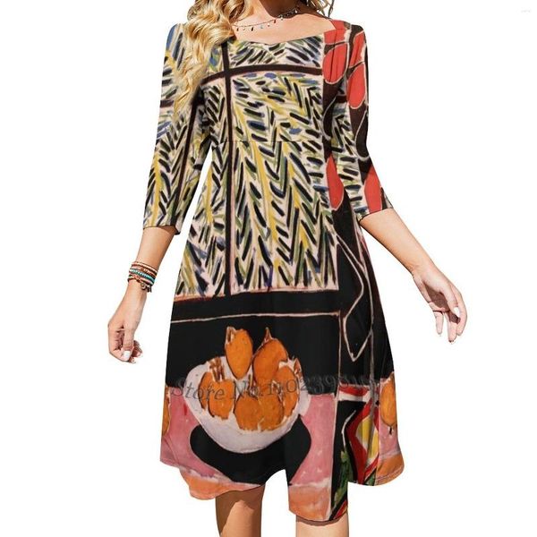 Повседневные платья Плакат выставки Матисса 1979 Милое расклешенное платье с узлом Модный дизайн Большой размер Свободный классический экспрессионизм