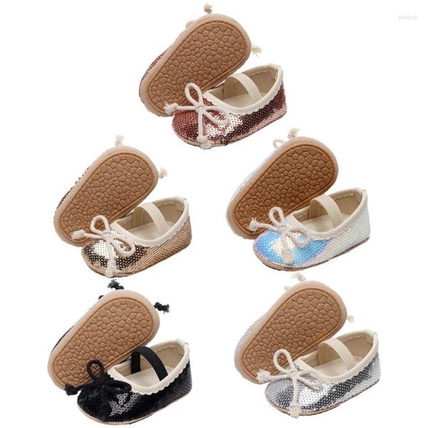 Primeiros caminhantes Baby Girl Shoes Jane Flats Princess Dress Crib Shoe Sparking Bowknot Andando para Borns