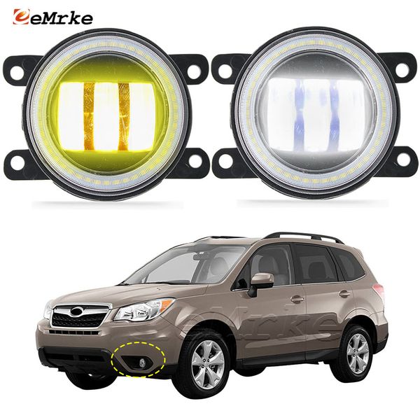 EEMRKE Led DRL Conjunto de luz de nevoeiro 30W / 40W com lente transparente para Subaru Forester SJ XC 2.0D-S 2.0X 2.5i 2.0i 2012-2016 LED Angel Eyes Carro Luz diurna 12V Lâmpada de nevoeiro