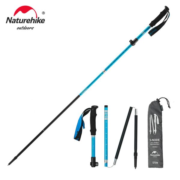 Sticks Naturehike portátil dobrável liga de alumínio caminhadas vara com ajustável cinco seções caminhadas vara para viagens ao ar livre 7075 ST09