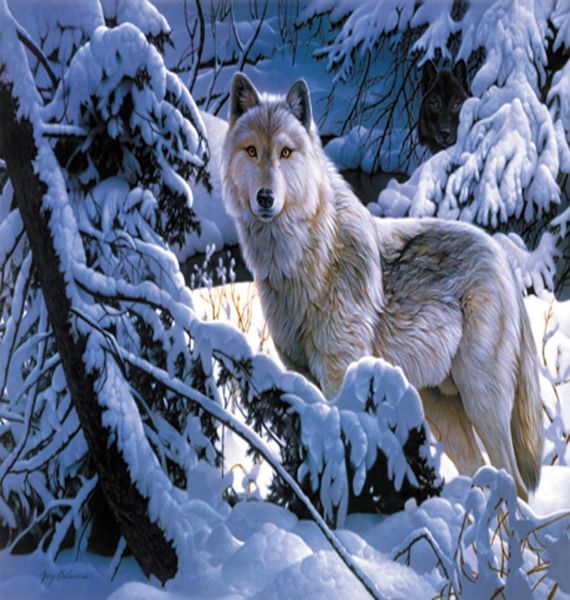 Arte da parede parede decoração de casa impressão giclée neve paisagem pintura a óleo lona fantasia moderna arte animal uivando dos lobos lobo livi5439759