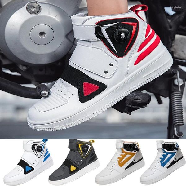 Велосипедная обувь, мужские байкерские ботинки с регулируемой пряжкой, модные, противоскользящие, износостойкие, женские для езды на мотоцикле