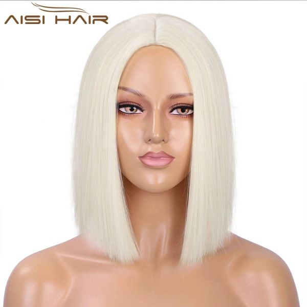 Parrucche AISI HAIR Parrucca sintetica bionda platino corta Bob Capelli lisci per donna Parrucca cosplay colorata viola Halloween resistente al calore