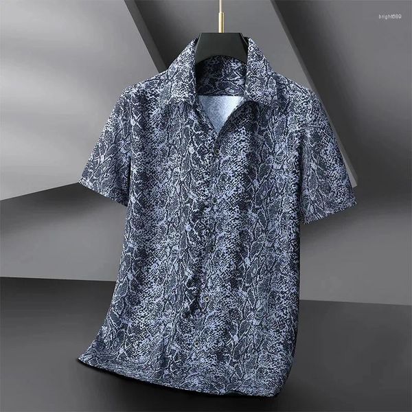 Мужские повседневные рубашки размера плюс, летняя рубашка с коротким рукавом с леопардовым принтом, кубинский воротник, эластичный удобный размер 5XL, 6XL, 7XL, 8XL, 10XL