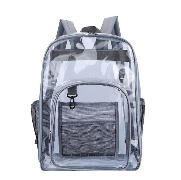 Transparente pvc feminino mochila cor sólida casual claro à prova dwaterproof água estudante sacos de escola moda viagem para homens