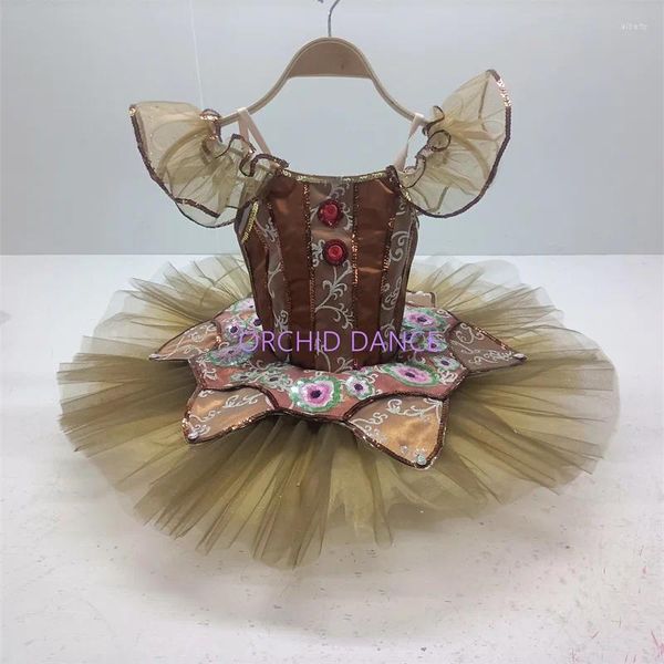 Stage Wear Professionale di alta qualità 7 strati di dimensioni personalizzate per bambini e ragazze, costumi di tutù di balletto marrone