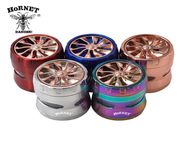 Smerigliatrice per erbe in lega di zinco stile ruota HORNET con grande finestra 63MM 4 pezzi in metallo smerigliatrice per erbe tabacco Spice Miller pipa per fumatori Acce7830207