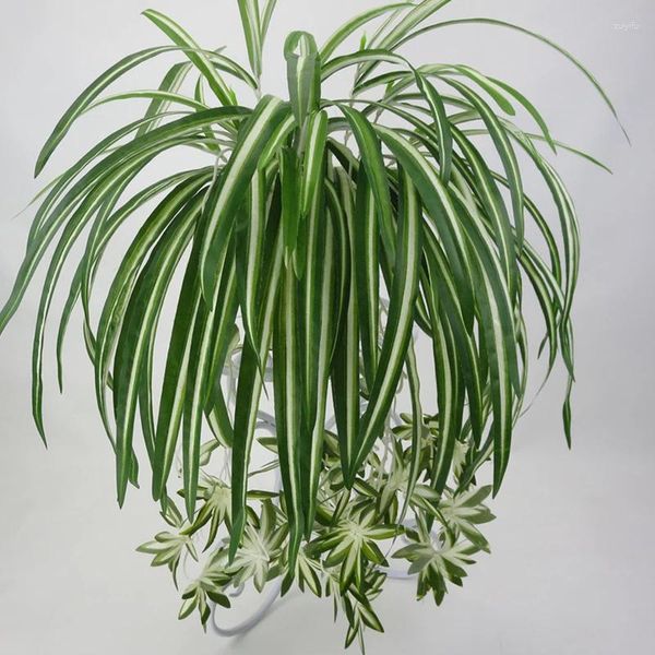 Dekoratif çiçekler 5 kafa yapay klorofit bitki asma beyaz kenar orkide baston çiçek aranjman duvar asılı süslemeler ev odası