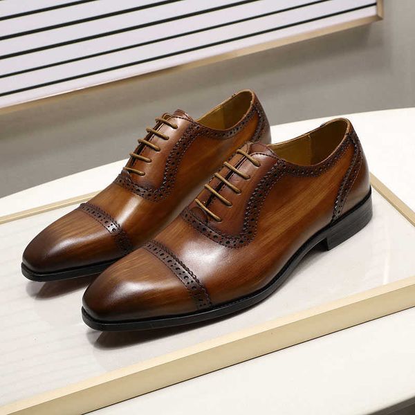 Scarpe HBP da uomo Wingtip Oxford fatte a mano senza marchio, scarpe formali stringate alte da uomo