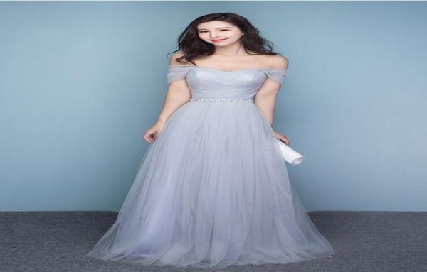 Prata cinza vestidos de dama de honra fora do ombro até o chão vestidos de festa de casamento brilhante faixa vestido de dama de honra plus size personalizado made3950413