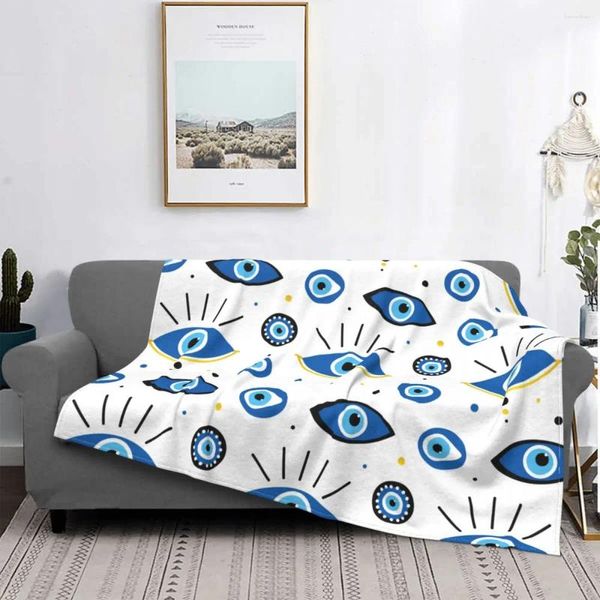 Decken Nazar Evil Eye Glücksbringer Decke Flanell Frühling Herbst Türkische Amulette Multifunktionswurf für Bett Auto Teppich Stück