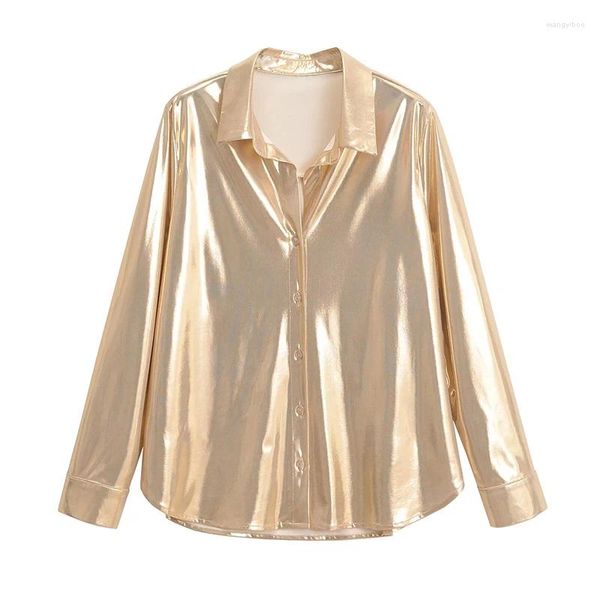 Camicette da donna YENKYE Primavera 2024 Moda donna Shinning Metallic Color Camicetta casual Camicia da ufficio da donna Camicia Chic Chemise Blusas