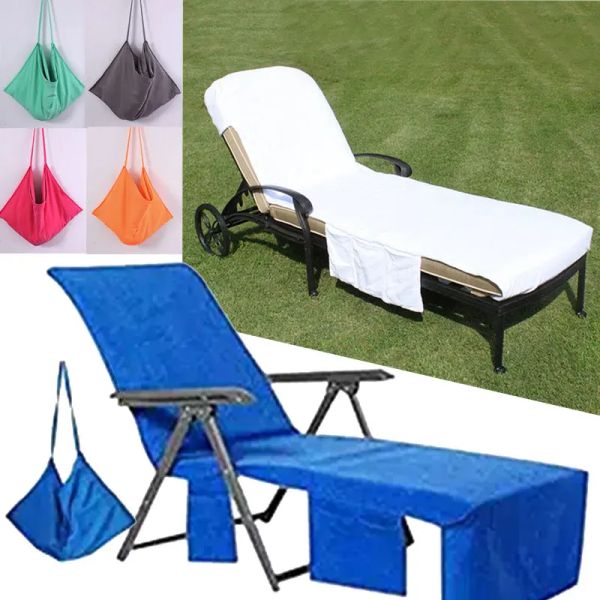 Acessórios Campo de pesca cadeira de praia Cadeira de cadeira de toalha longa piscina de alça de dormir capa de toalha com bolso para ferramentas ao ar livre de sol