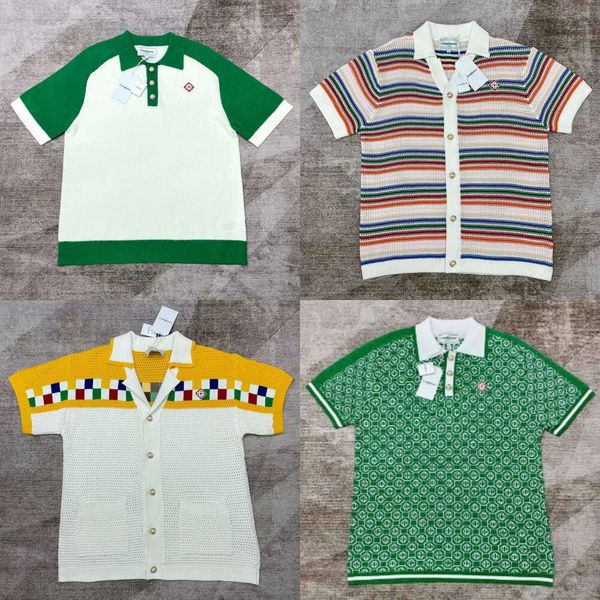 24ss Kazablanka Erkekler Örme Polos Gömlek Yeni Ürün Tasarımcısı Yün Düğmesi Renk Engelleme Örgü Polo Gömlek Günlük Çok Yoksal Külot T-Shirt Sweater Kazablan