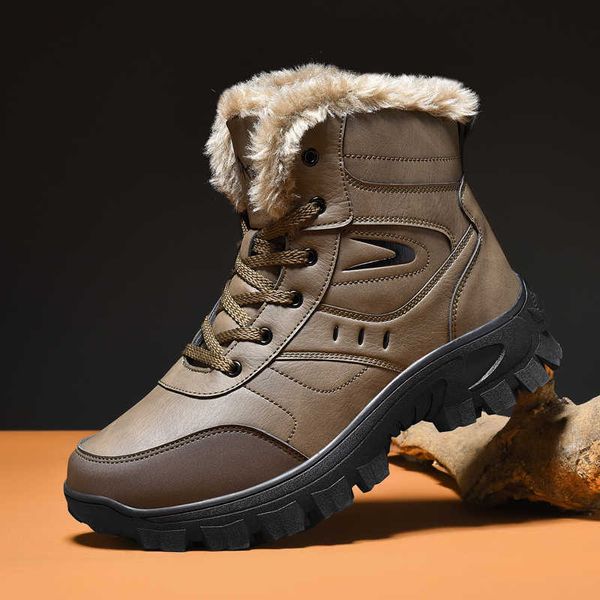 HBP Botas de inverno masculinas sem marca, espessamento de cano alto, quente, tamanho grande, à prova d'água, botas de neve para inverno