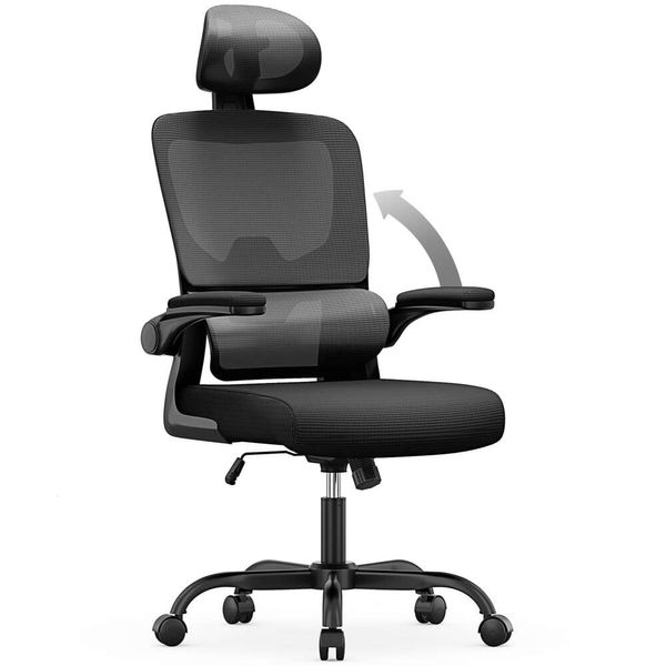 Naspaluro Sedia da Ufficio ergonomica, Computer con Schienale Alto, Supporto Lombare Adattivo Elastico, Altezza Regolabile, Poggiatesta e Braccioli Ribaltabili, Scrivania in Rete Traspirante