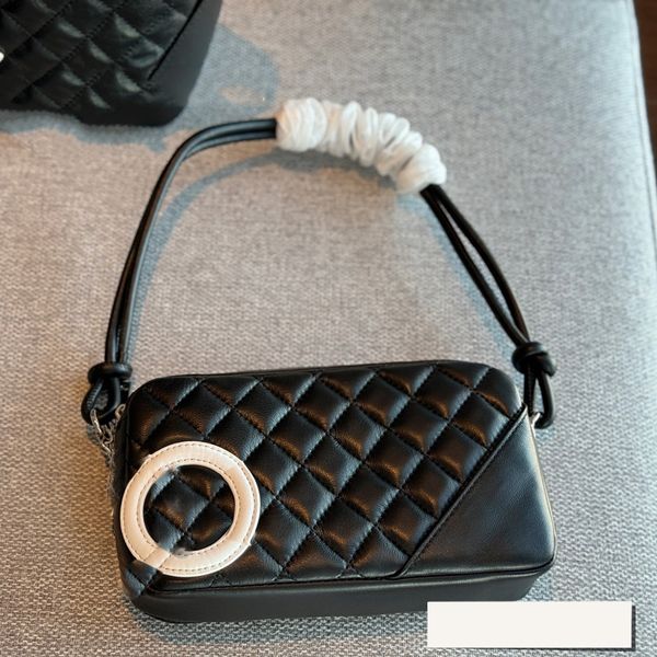 Mini borsa a tracolla sotto le ascelle bicolore Panda Classic da donna Cambons Borsa a tracolla rotonda con manico superiore in reticolo di diamanti bianco e nero Borsa per abiti quotidiani di grande capacità 23 cm