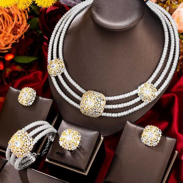 Bracciale Missvikki Dubai Collana a 3 strati Collana da sposa Bracciale Anello Orecchini Set Gioielli di lusso Combinazione Gougeous per le donne Matrimonio 240319