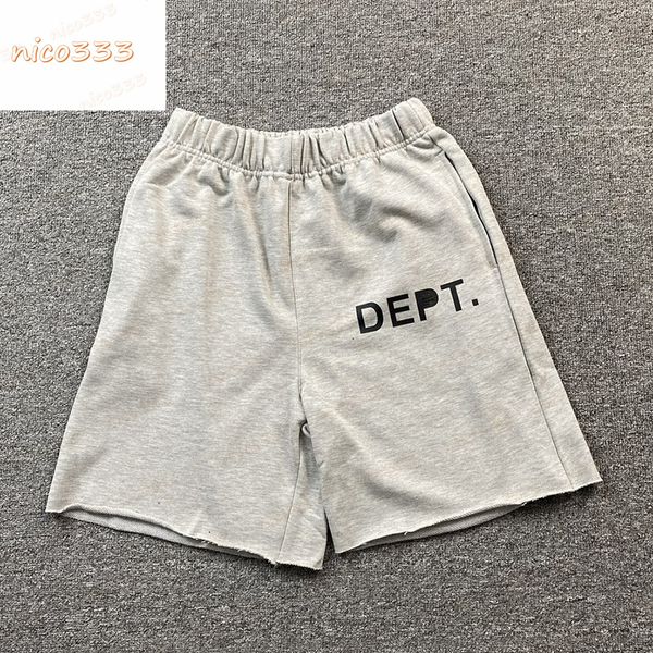 Ga Depts letras clássicas com cordão estampado padrão cinza e preto algodão solto versátil masculino e feminino shorts de moda casual