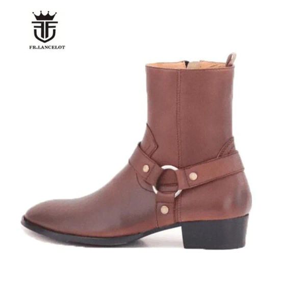Обувь клин ручной работы настоящие коры кожи ретро -ремешок Waytt Boots Высококачественные мужчины Chelsea Denim Boots