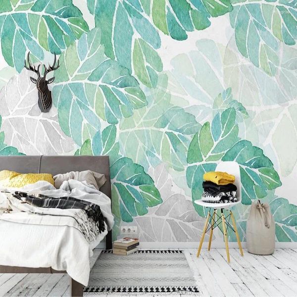 Sfondi Carta da parati 3D per pareti Nordic Fresh Simple Leaves Po Murales Camera da letto Studio Soggiorno Sfondo Home Decor Affreschi