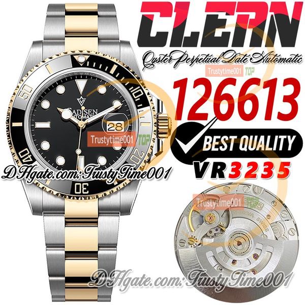 41mm 126613 VR3235 Relógio Masculino Automático Limpo CF Dois Tons Amarelo Ouro Cerâmica Moldura Mostrador Preto Marcadores de Pontos Pulseira de Aço 904L Super Edition Relógios Trustytime001