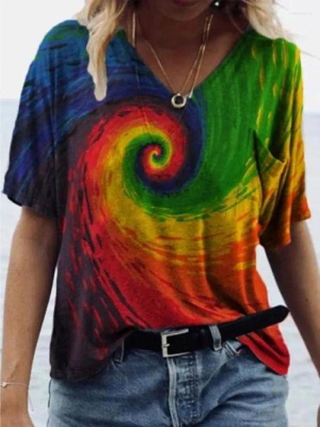 Женские футболки 2024, летняя модная сексуальная удобная женская футболка с v-образным вырезом, мягкая женская футболка с абстрактным принтом, несколько цветов
