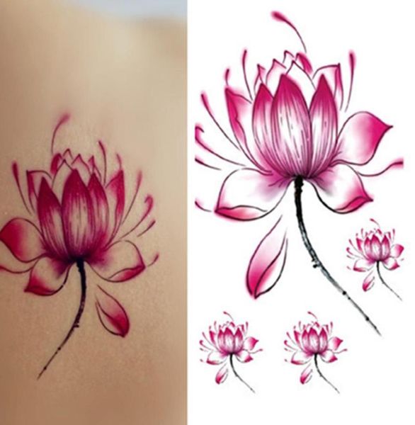 Colorido Flor de Lótus Tatuagens Padrão Taty Novo Design Flash Removível À Prova D 'Água Tatuagem Temporária Adesivos Mulheres Sexy4171035