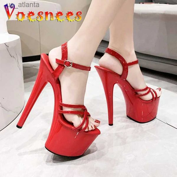 Scarpe eleganti Voesnees Treccia Croce Banda sottile Donne sexy Estate 2023 Modelli Sfilata Tacchi alti Sandali con plateau di qualità 14CM H240325