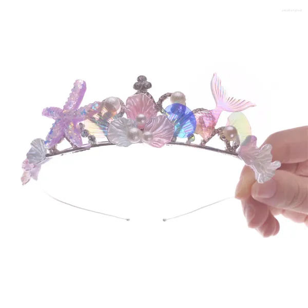 Accessori per capelli Coda di pesce per bambini Corona di strass Stella marina Pettine di perle