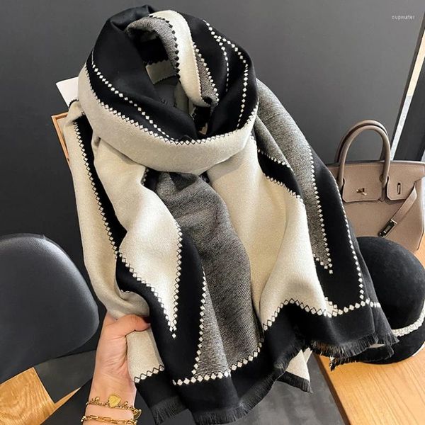 Lenços moda iwnter quente cashmere cachecol para mulheres design lã longo xale envolve cobertor senhora macio tippet borlas bandana echarpe 2024