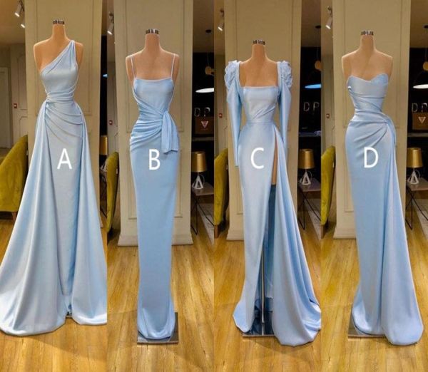 Sexy hellblaue Meerjungfrau-Abschlussballkleider, Spaghetti, offener Rücken, Abendkleid, langes Satin, formelles Party-Brautjungfernkleid6972701