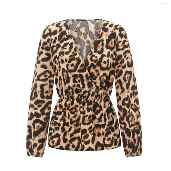 Camicette da donna Camicie con stampa leopardata Top Estate Casual Manica lunga Scollo a V Allentato Streetwear Camisas Y Blusas