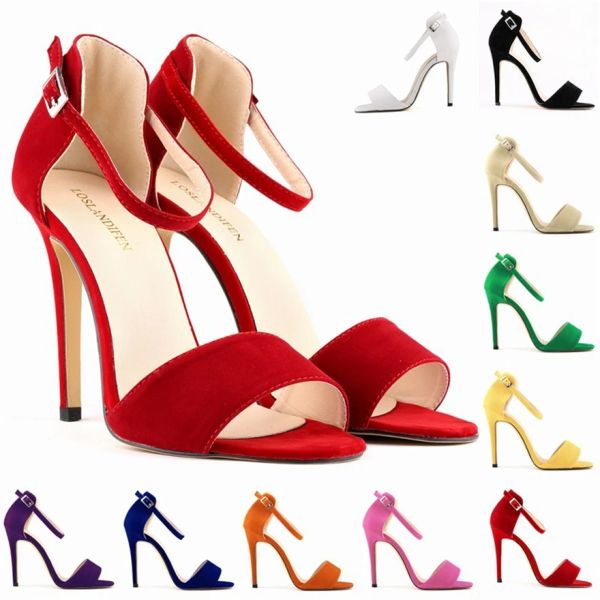 Sandalen Loslandifen Frauen Mode dünne Sandalen Sommer weiche Flock High Heels Schuhe Peep Zehen weibliche Stiletto -Braut Kleid Pumps Arbeiten