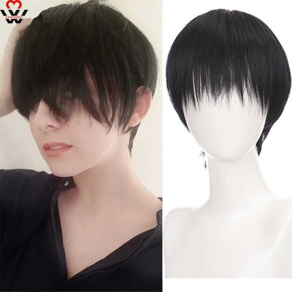 Perucas sintéticas MANWEI Moda Homens Peruca Curta Luz Amarelo Loira Perucas Sintéticas Com Franja Para Mulheres Masculinas Menino Cosplay Traje Anime Halloween 240328 240327