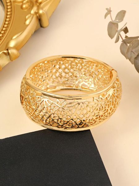 Bangle Luxo Cor Dourada Noiva Moda Hllow-Esculpida Grande Presente de Noivado Feminino Atmosférico Jóias de Casamento Marroquino