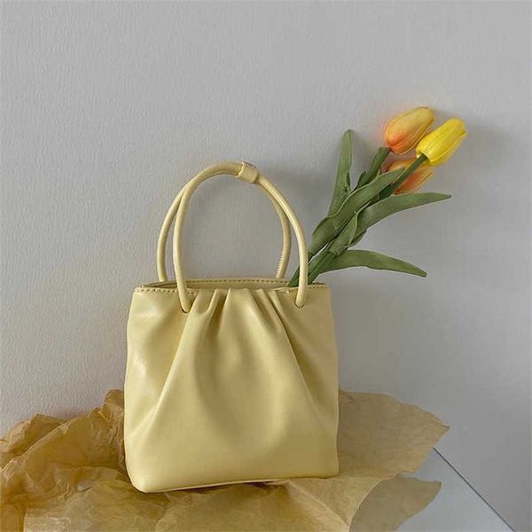 Top Bolsas de Ombro Macio Amarelo Quadrado Plissado Versátil Pequeno Saco para Mulheres Verão Portátil Casual Coreano Um Ombro Crossbody Bags Trendy 240311