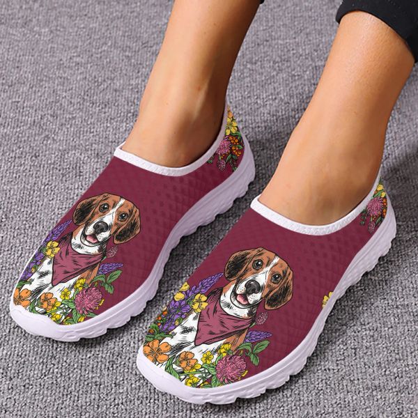 Flats InstantArts Lovely Beagle Labrador Design de flores leves sapatos respiráveis para cães Pet Print Casual Shoes Platform Sneakers