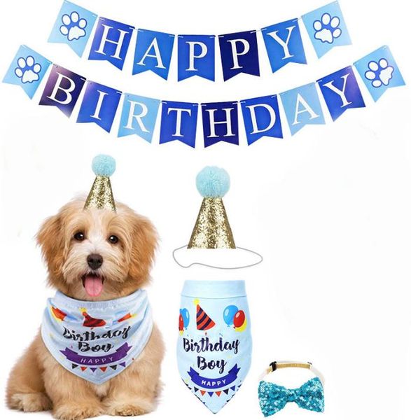 Vestiti per cani festa di compleanno per animali domestici bandiera per cani triangolo sciarpa torta cappello decorazione oggetti di scena layout forniture vacanza dress up set EWF23567350758