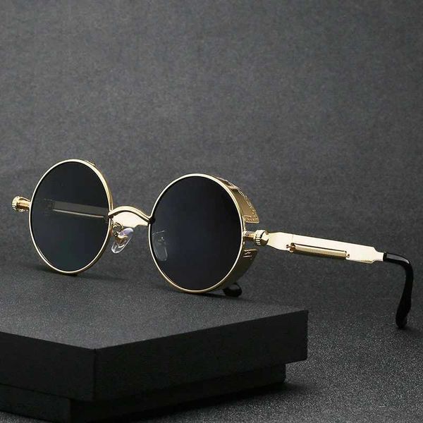 Óculos de sol marca redonda óculos de sol homem mulher gótico steampunk óculos de sol masculino feminino metal retro designer espelho vintage gafas de soll2403