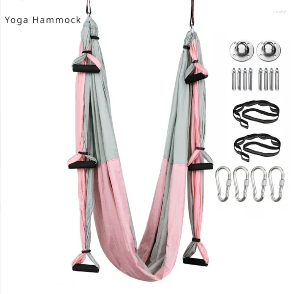 Mobili da campo Amaca yoga aerea Set completo per esercizi di inversione Estensione del trapezio Antigravità Soffitto sospeso Altalena / Amache ad aria