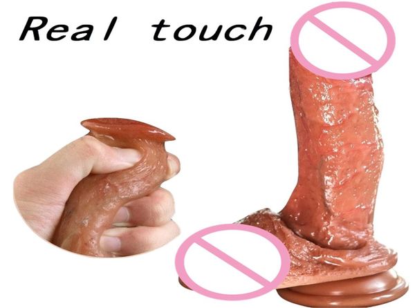 Diametro 45 cm Vero tocco della pelle Dildo realistico con ventosa Grande pene in silicone per le donne Masturbazione Lesbain Giocattolo del sesso Femminile Y1949882