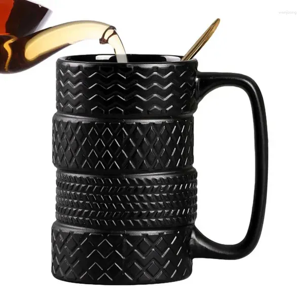 Tazze 3D Cool Black Tire Pneumatico a forma di tazza in ceramica smerigliata Grande caffè Tazza da tè Regali unici Appassionati di auto Meccanico per gli amanti