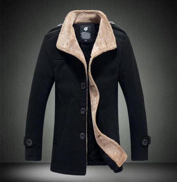 Men039s trench coats homens suporte chumbo cordeiro penteado blusão jaqueta masculino azul marinho longo fundo solto casaco quente engrossar outwear tu8368742