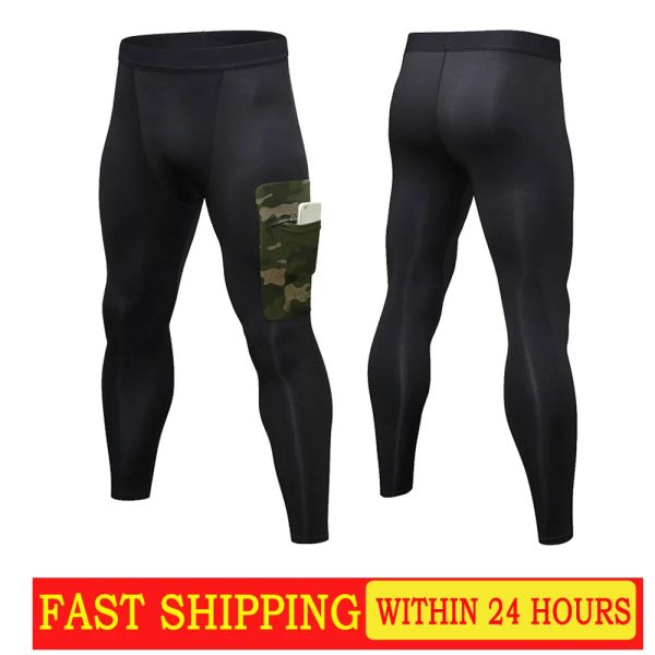 Strumpfhosen Neue Herren-Fitnesshose Camo Pocket PRO Training Laufen Speed Dry High Stretch Sportbekleidungshose Wanderstrumpfhose Radhose