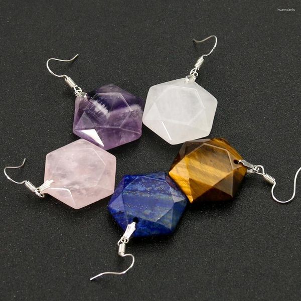 Baumelnde Ohrringe, natürlicher Amethyst, Davidstern, Sechseck-Kristall, Quarz, Lazuli, Ohrhaken, Solomon-Frau, Chakra-Amulett-Schmuck