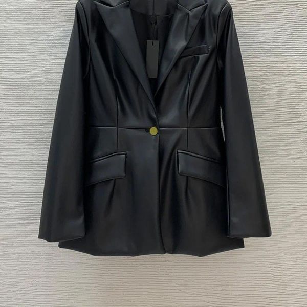 Damenjacken Vintage schwarze Jacke Runway Designer Single Button Revers Slim PU-Leder Blazer Mantel 2024 Herbst weiblich hochwertige Oberbekleidung