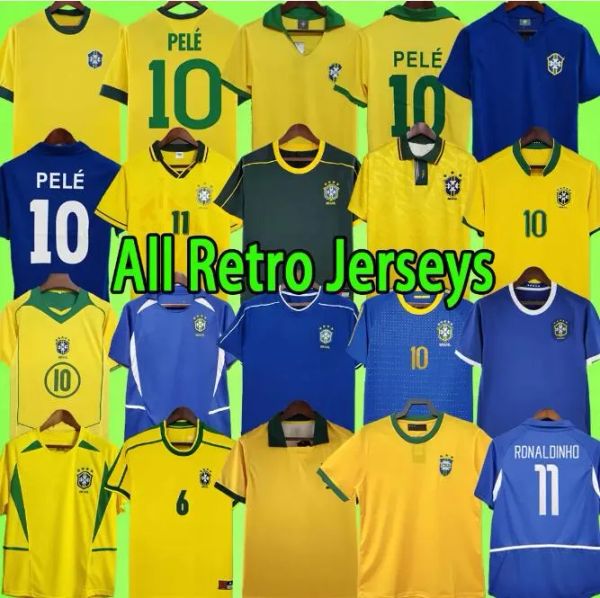 Brasil Retro Soccer Jerseys 10 Pelé 1957 1970 1978 1985 1988 1992 1994 1998 2000 2002 2004 2006 2010 2012 2012 Brasil Ronaldinho futebol camisa 57 70 85 88 92 94 98 00 02 04 10 12