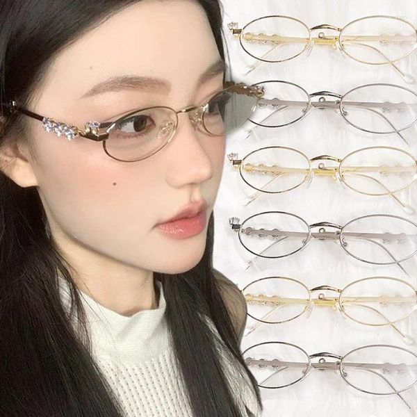 Sonnenbrille Mode Strass Diamanten Bling Shades Kleine Metall Oval Für Frauen Männer Brillen Rahmen Unisex 2024