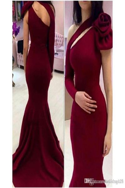 Ucuz basit seksi bordo denizkızı balo elbiseleri bir omuz katlar taban uzunluğu resmi elbise gece önlükleri ogstuff vestidos custo9463859